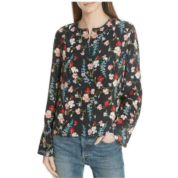 Equipment Tops - Equipment 100% Silk Floral Button Down Top L